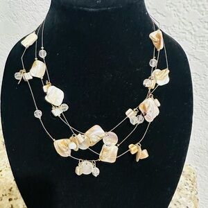 Cream and Silver Multi-Strand Necklace with Organic Design